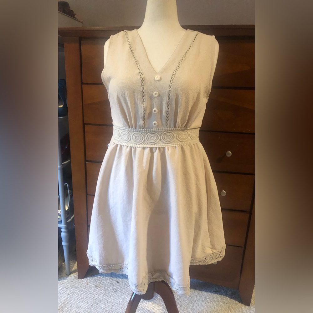 Girls Cream Lace-Trim Sundress